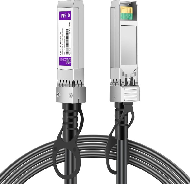XZSNET كابل 10G SFP+ إلى SFP+، 0.5م (1.65 قدم) 28AWG، كابل نحاسي مباشر متصل سلبياً 10GBASE-CU Twinax لـ Cisco SFP-H10GB-CU0.5M، Ubiquiti UniFi UC-DAC-SFP+، Meraki، Netgear والمزيد | متوفر من 0.5-7م - Image 1